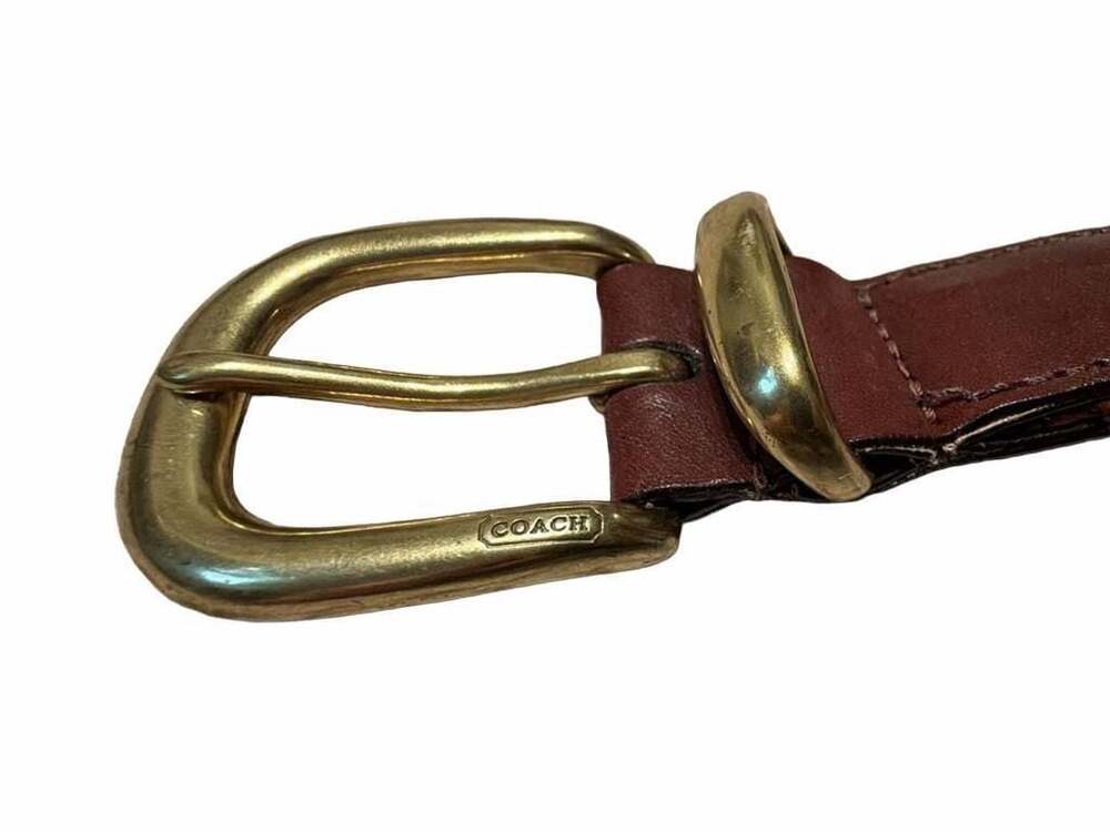 Coach #5922 Brown Braided Leather Belt Brass Buckle 34”